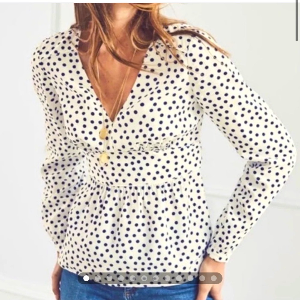 Boden white Elsie polka dot v-neck peplum top Sz 8R